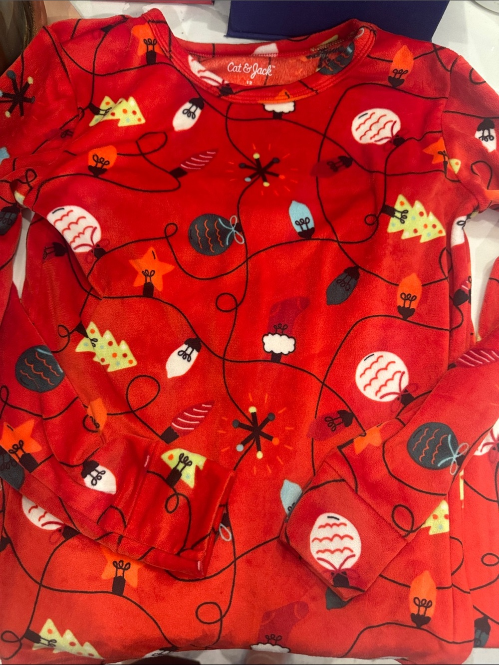Cat & Jack Red Holiday Light and Ornament Print Pajama Top